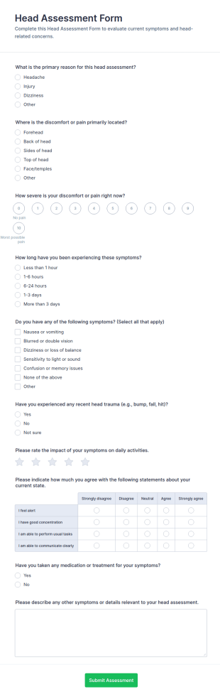 Head Assessment Form Template