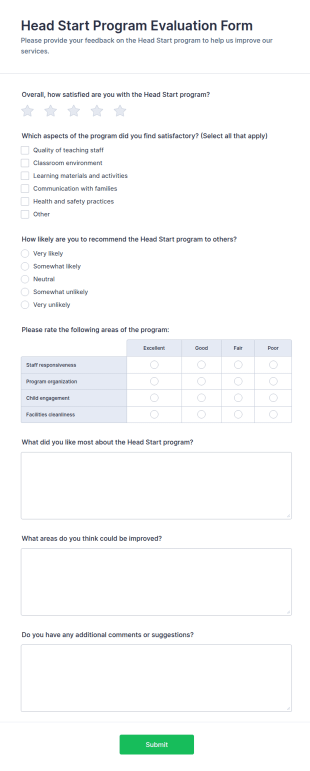 Head Start Program Evaluation Form Template