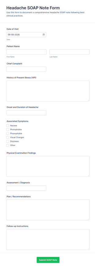 Headache SOAP Note Form Template