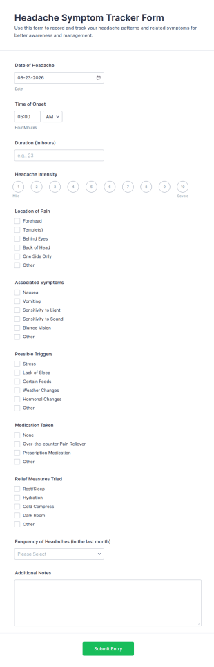 Headache Symptom Tracker Form Template