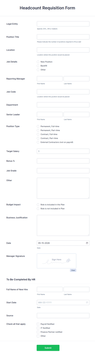 Headcount Requisition Form Template