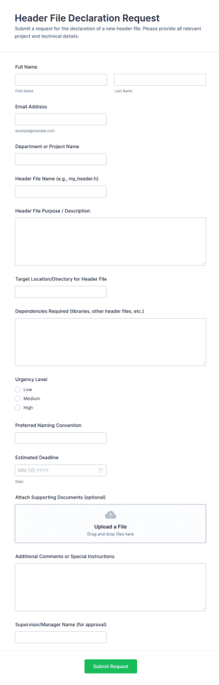 Header File Declaration Request Form Template