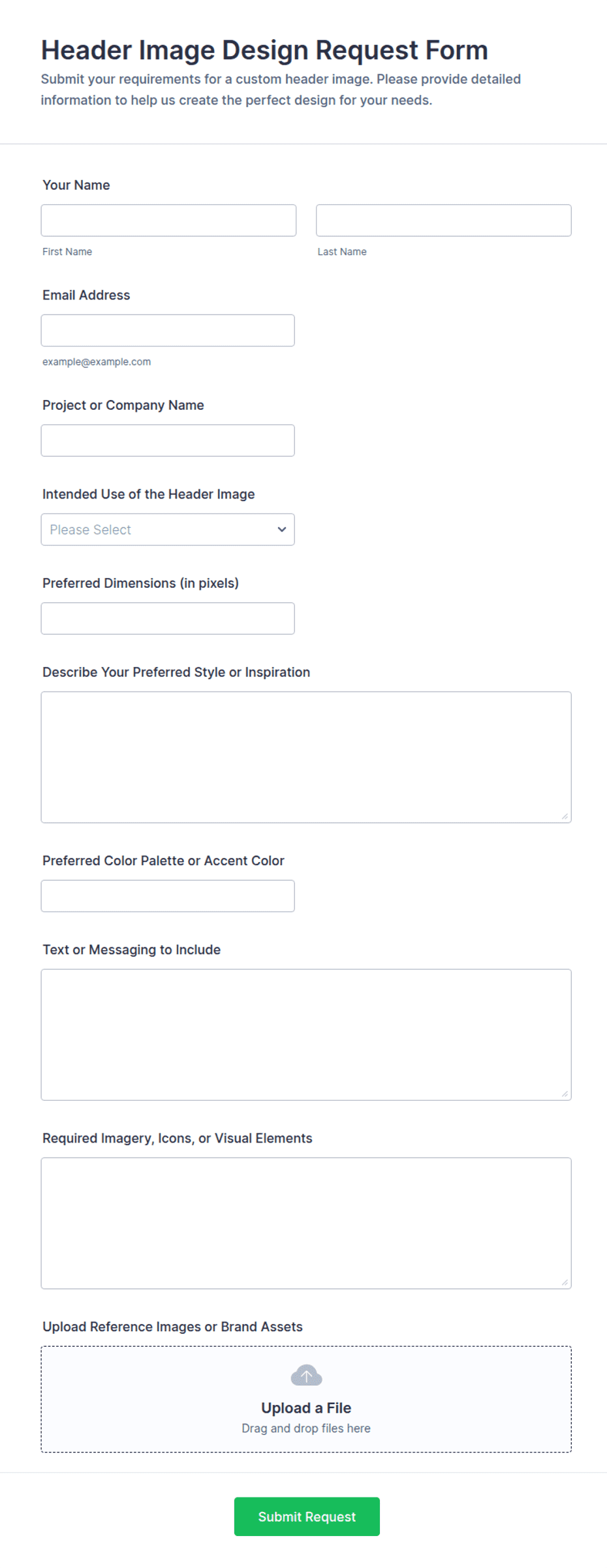 Header Image Design Request Form Template | Jotform
