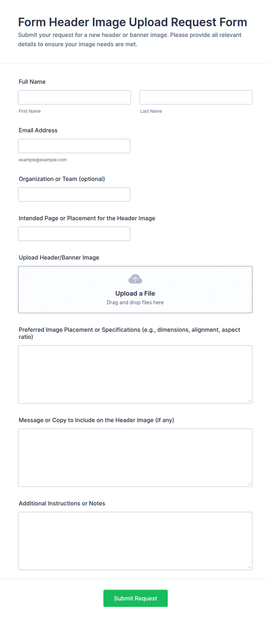 Header Image Upload Request Form Template | Jotform