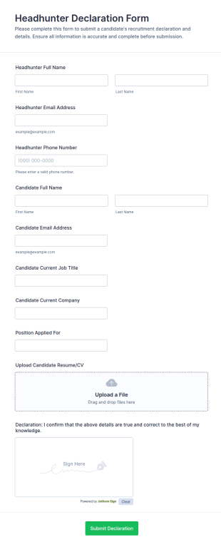 Headhunter Declaration Form Template