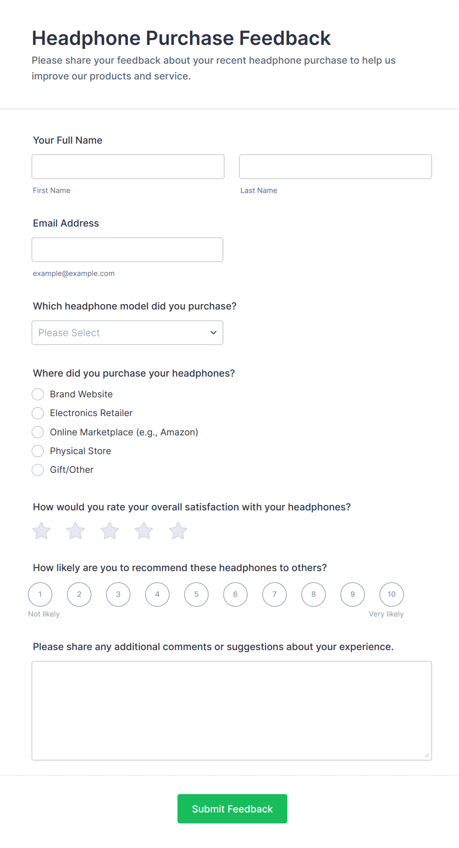 Headphone Purchase Feedback Form Template | Jotform
