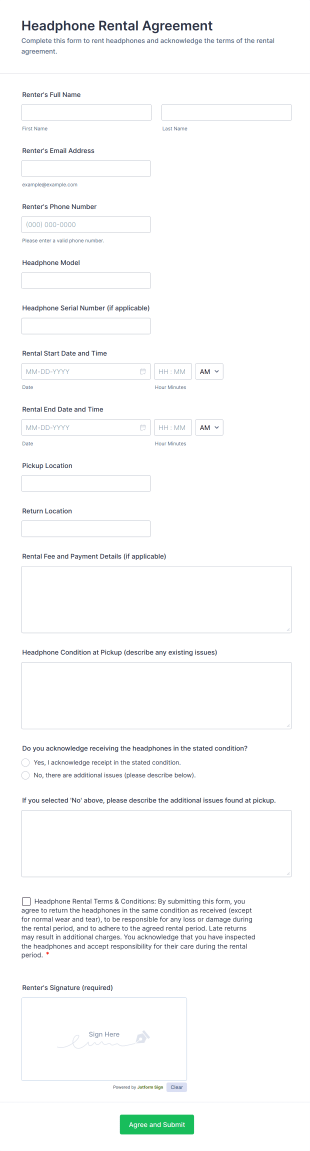 Headphone Rental Agreement Form Template