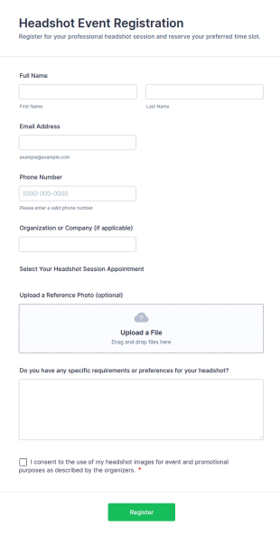 Headshot Event Registration Form Template
