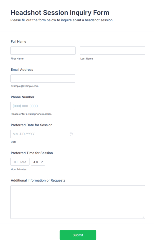 Headshot Session Inquiry Form Template
