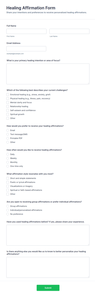 Healing Affirmation Form Template