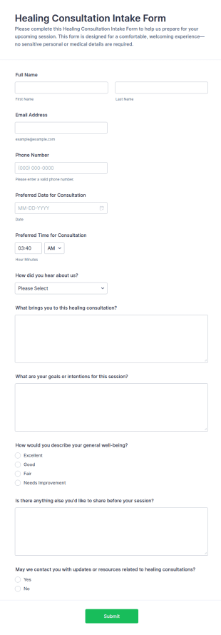 Healing Consultation Intake Form Template