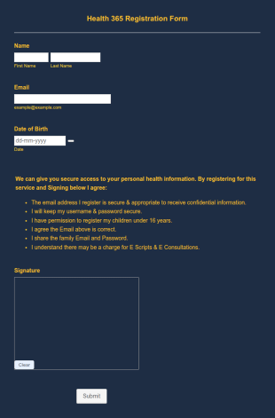 Health 365 Registration Form Template