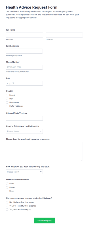 Health Advice Request Form Template