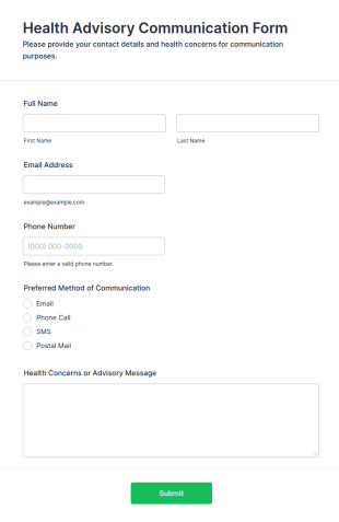 Health Advisory Communication Form Template