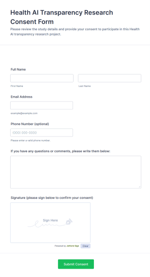Health AI Transparency Research Consent Form Template