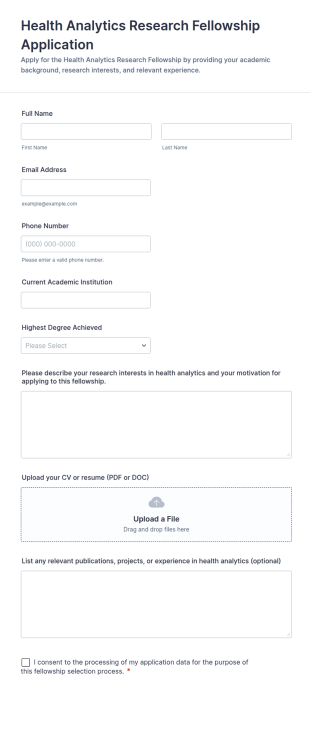 Health Analytics Research Fellowship Application Form Template