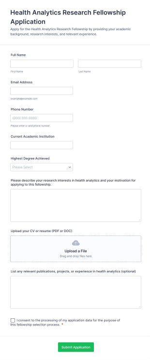 Health Analytics Research Fellowship Application Form Template