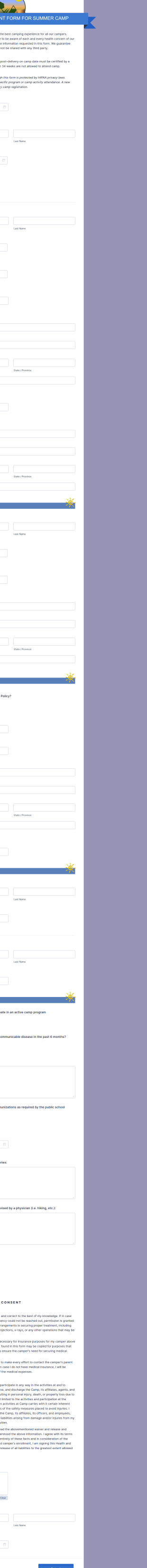 Health And Consent Form For Summer Camp