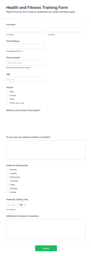 Health And Fitness Training Form Template