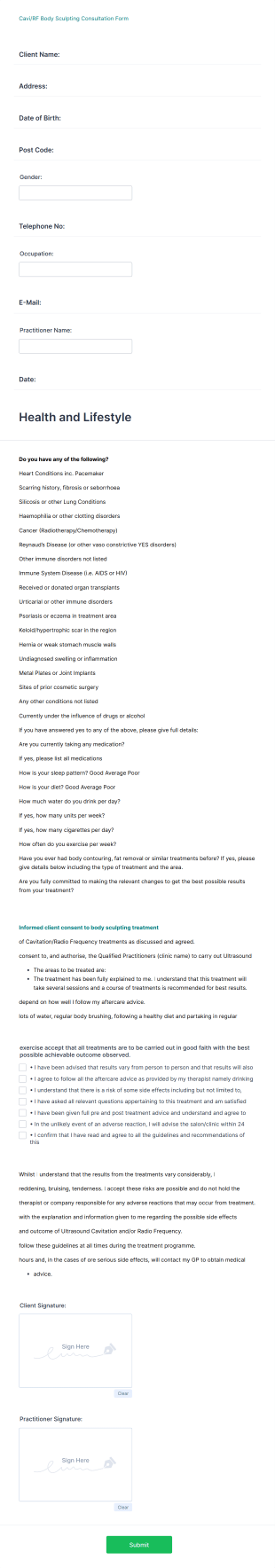 Health And Lifestyle Form Template