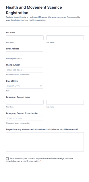 Health And Movement Science Registration Form Template
