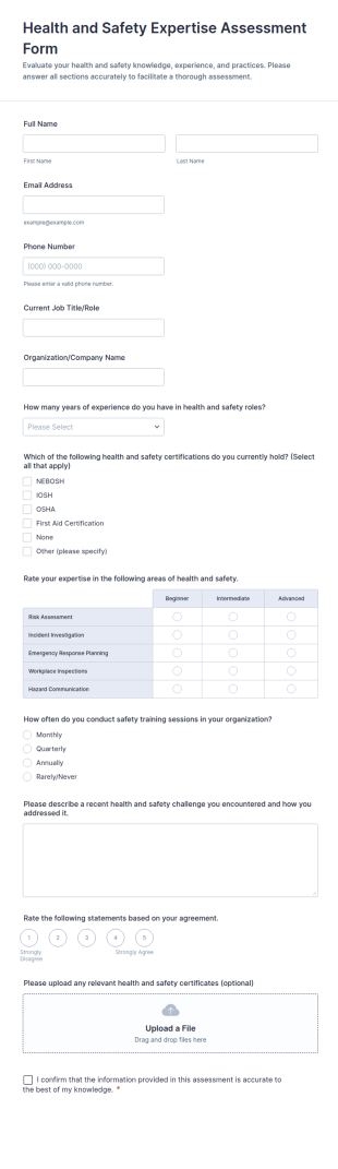 Health And Safety Expertise Assessment Form Template