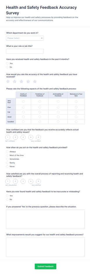 Health And Safety Feedback Accuracy Survey Form Template