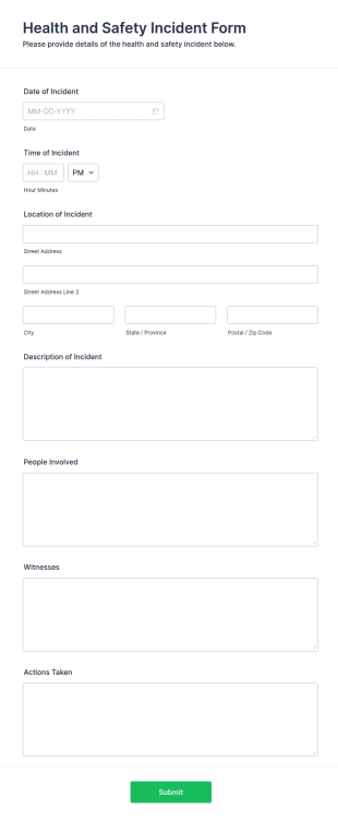 Health And Safety Incident Form Template