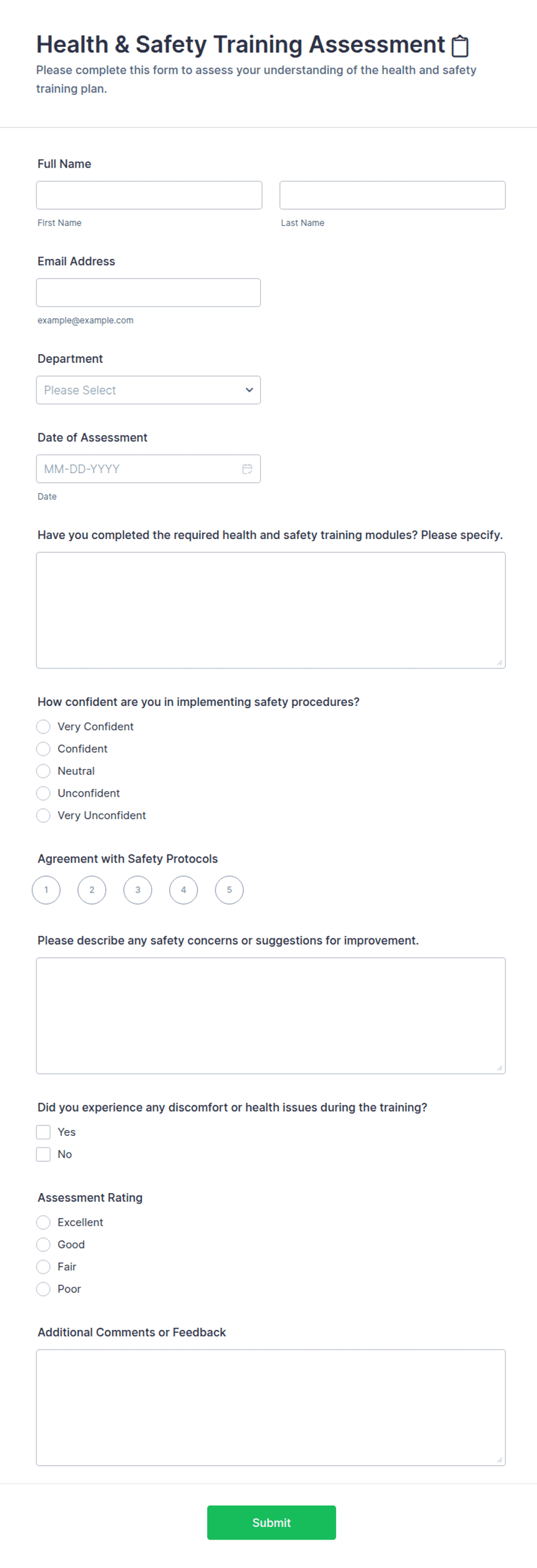 Health & Safety Training Assessment 📋 Form Template | Jotform
