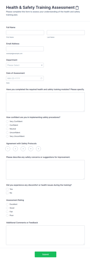 Health & Safety Training Assessment 📋 Form Template
