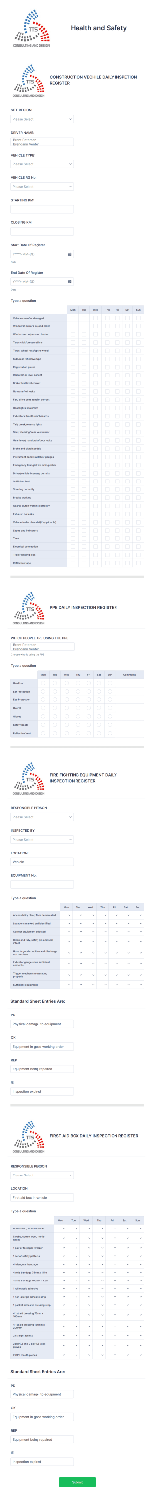Health And Safety Form Template