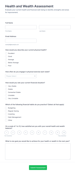 Health And Wealth Assessment Form Template