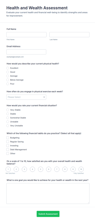 Health And Wealth Assessment Form Template