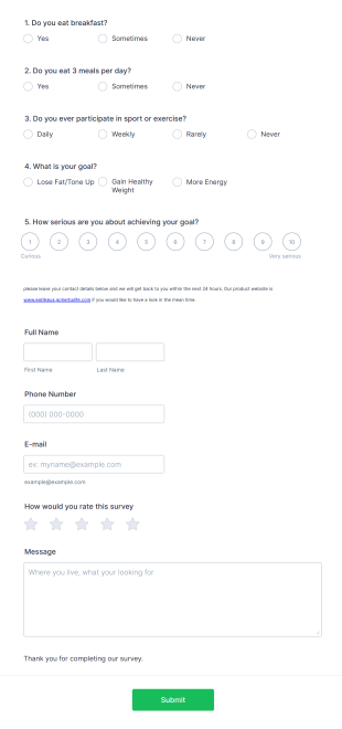 Health And Wellness Evaluation Form Template