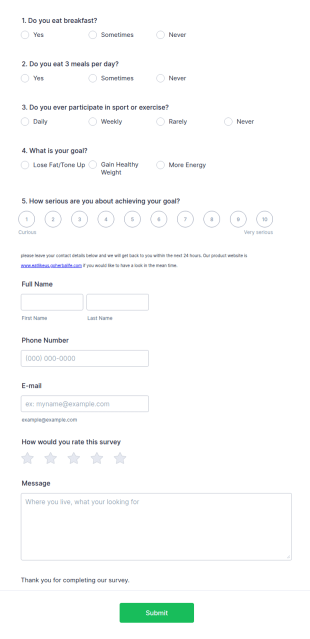 Health And Wellness Evaluation Form Template