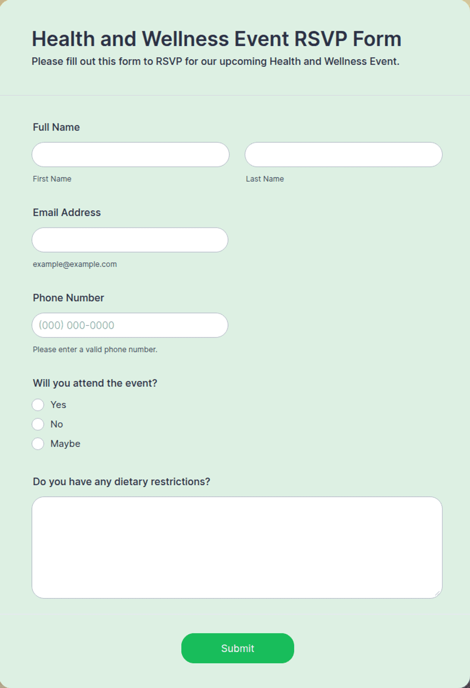 Health and Wellness Event RSVP Form Template | Jotform