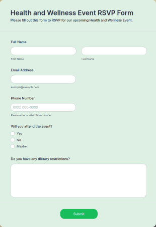 Health And Wellness Event RSVP Form Template