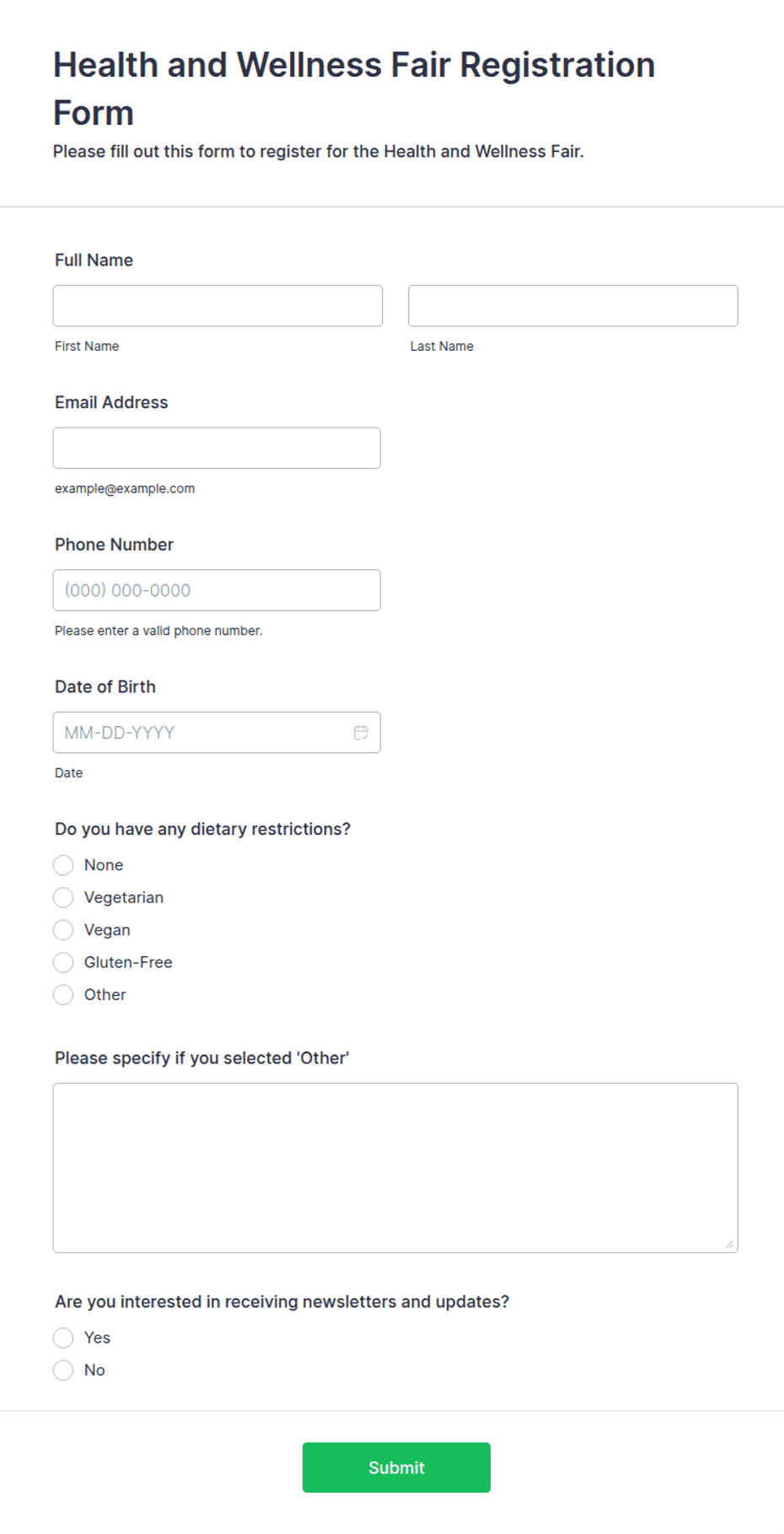 Health and Wellness Fair Registration Form Template | Jotform