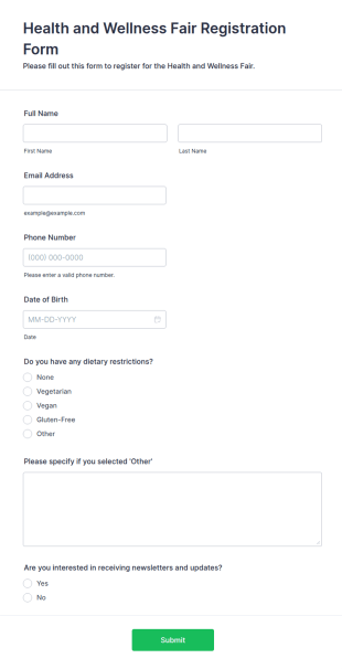 Health And Wellness Fair Registration Form Template