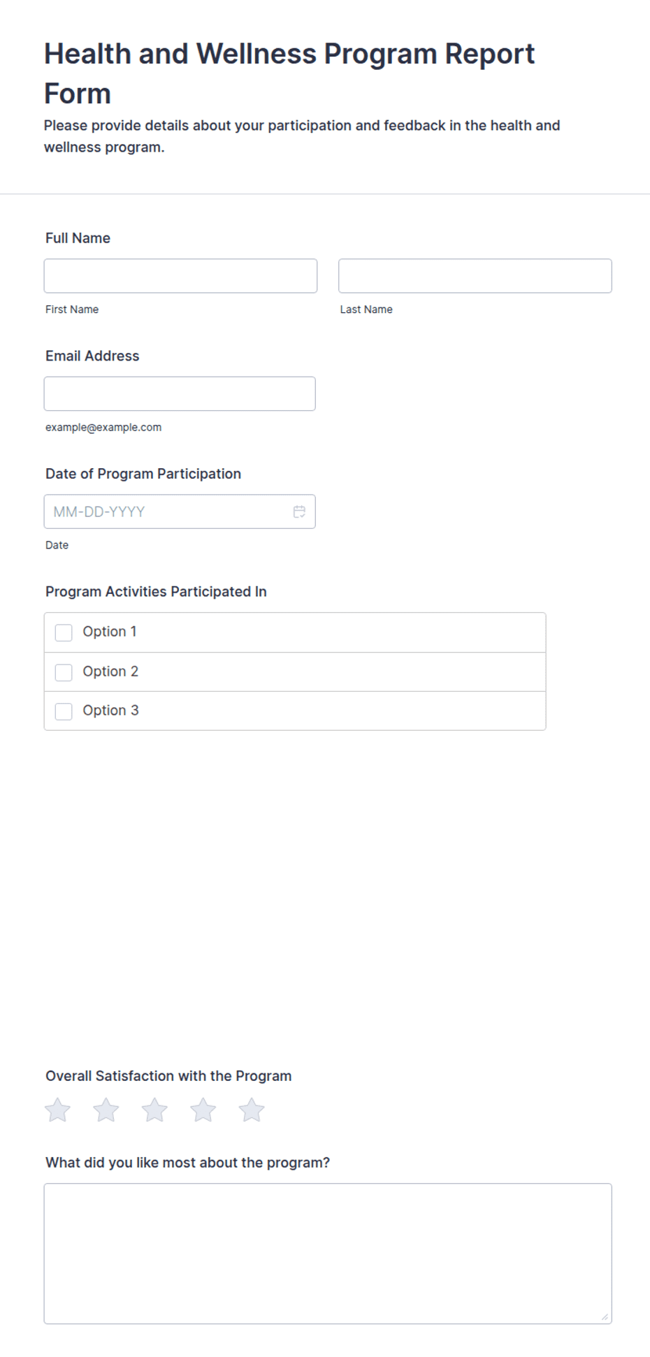 Wellness Program Document Health and Wellness Program Report Form Template | Jotform
