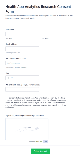 Health App Analytics Research Consent Form Template