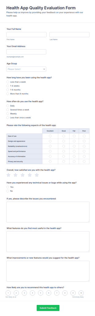 Health App Quality Evaluation Form Template