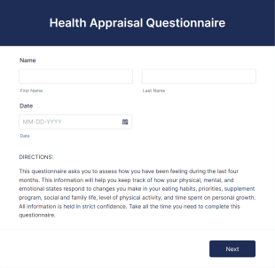 Health Appraisal Questionnaire Form Template