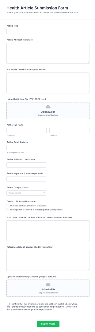 Health Article Submission Form Template