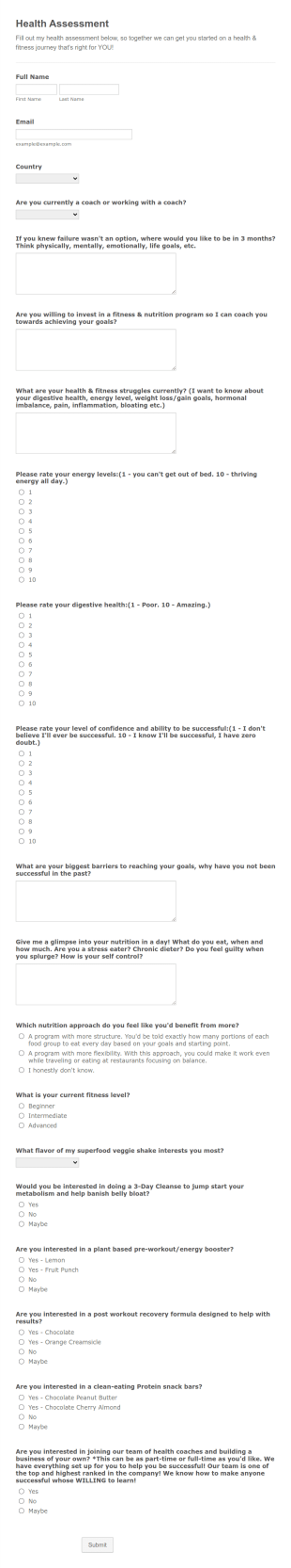 Health Assessment Template Form Template