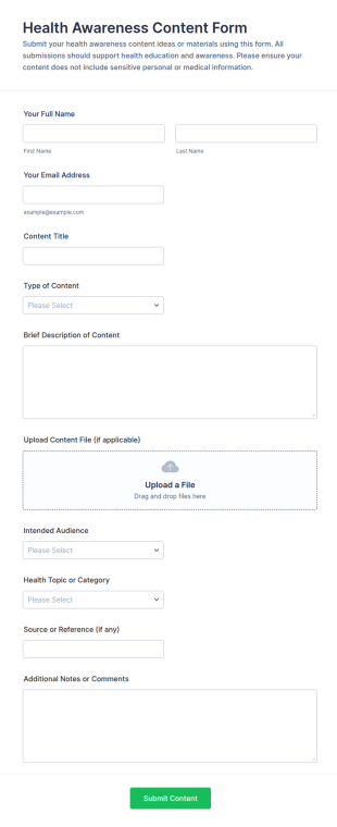 Health Awareness Content Form Template