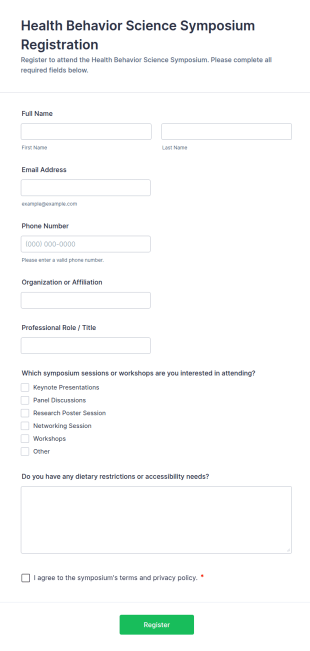 Health Behavior Science Symposium Registration Form Template