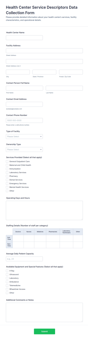 Health Center Service Descriptors Data Collection Form Template