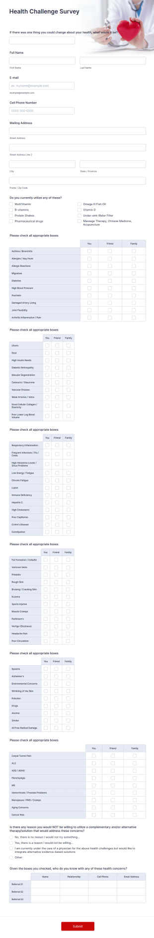 Health Challenges Survey Form Template