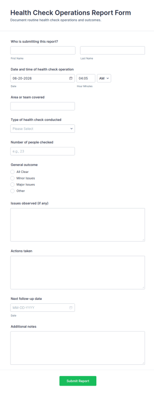Health Check Operations Report Form Template